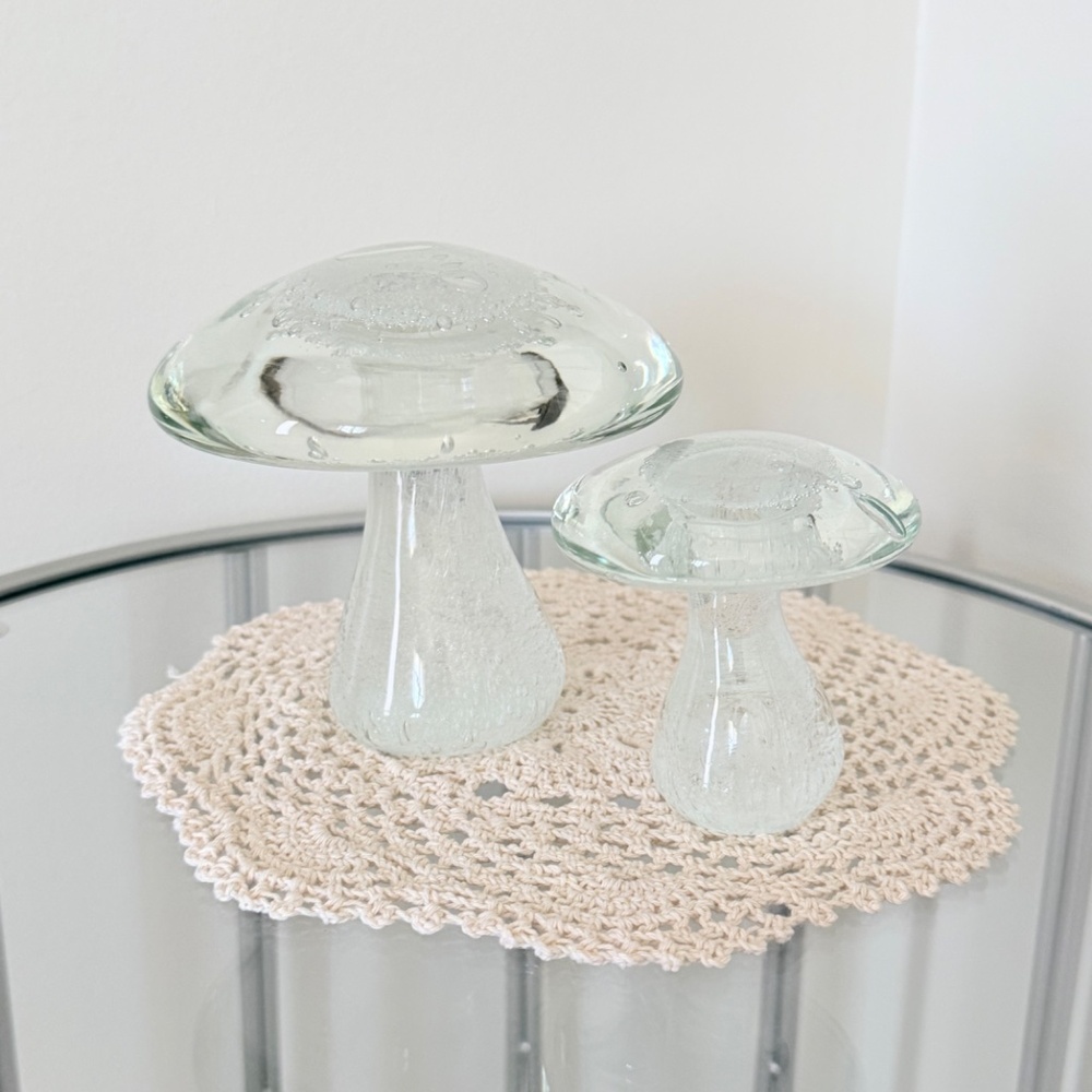 Art Glass Clear Glass Bullicante Murano Style Mushroom Figurines Set